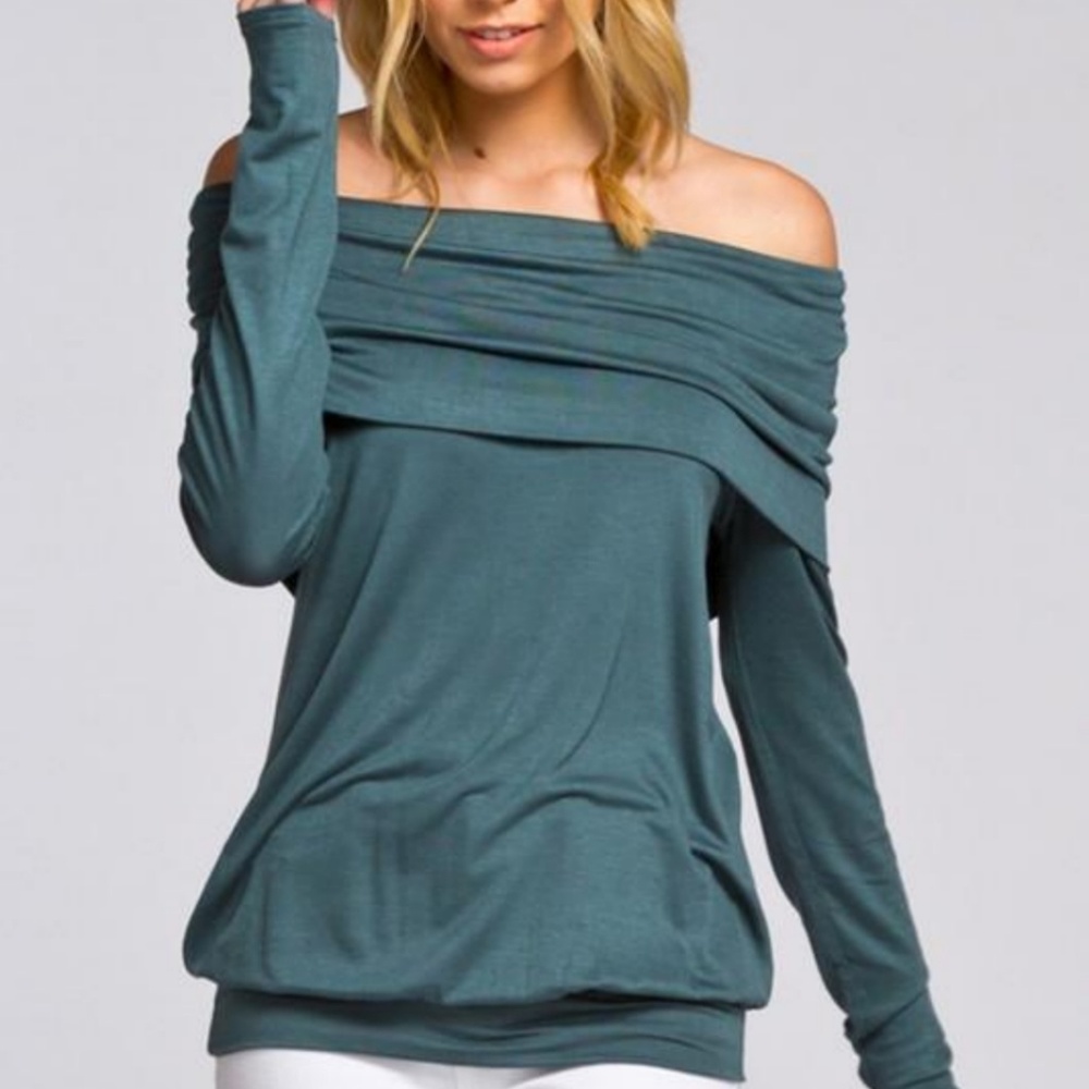 Sage off-shoulder top